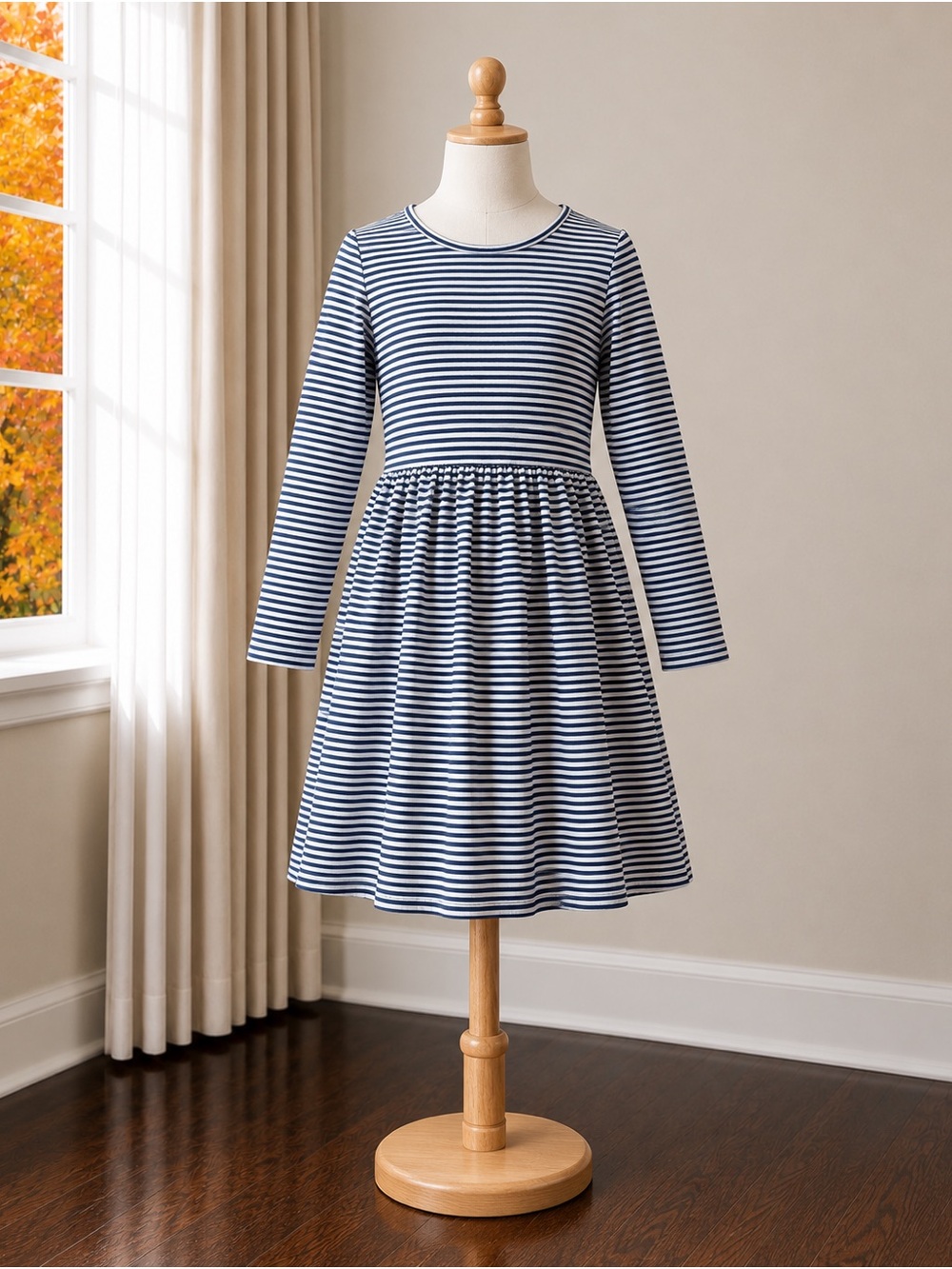 Carter's Navy and White Striped Long-Sleeve Dress